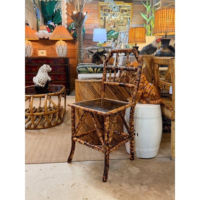 Antique English Burnt Bamboo Side Chair With Japanned Lacquer Seat For Sale - Image 12 of 12