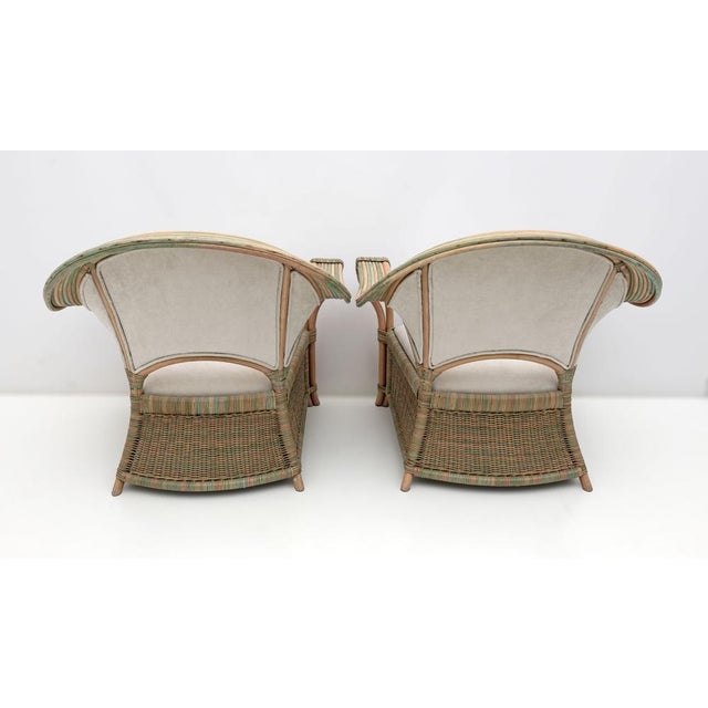 Wood Mid-Century Modern Italian Rattan and Wicker Two Armchairs and Sofa, 1979, Set of 3 For Sale - Image 7 of 18