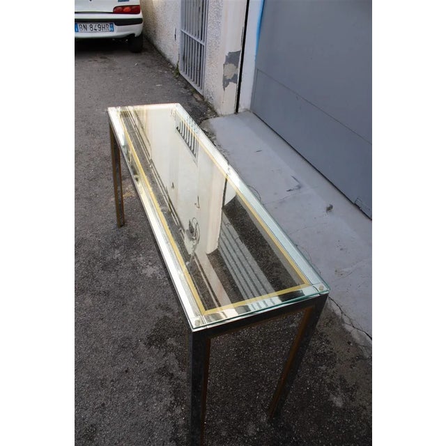 Gold Minimalist Brass and Chrome Console Table, 1970s For Sale - Image 8 of 10