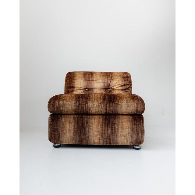 Vintage Space Age Armchair in Striped Velvet Brown by Europoltrona, Italy, 1970s For Sale - Image 9 of 15