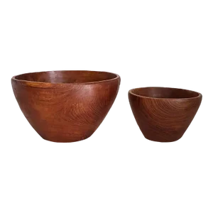 1960s Hand Turned Teak Wood Nesting Bowls, Set of 2