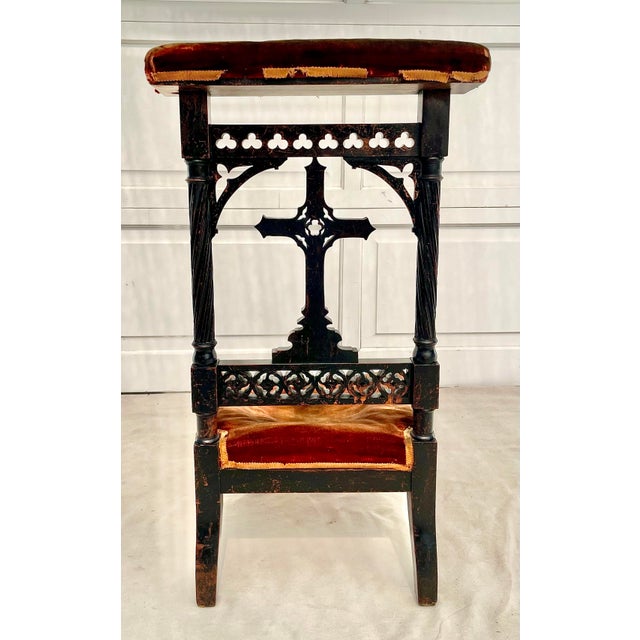 19th Century Gothic Revival Prie-Dieu Prayer Chair With Carved Cross and Velvet Upholstery For Sale - Image 9 of 16