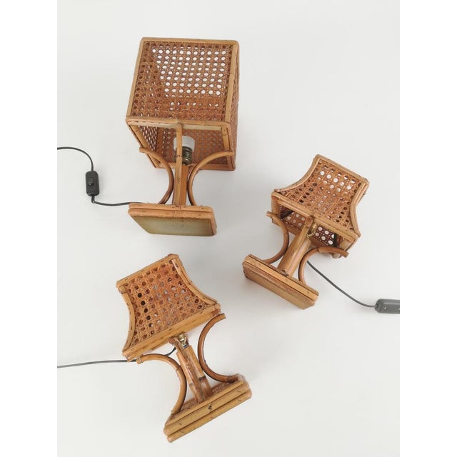 Mid-Century Bedside Table Lamps in Rattan and Wicker Cane Webbing, Italy, 1960s, Set of 2 For Sale - Image 13 of 18