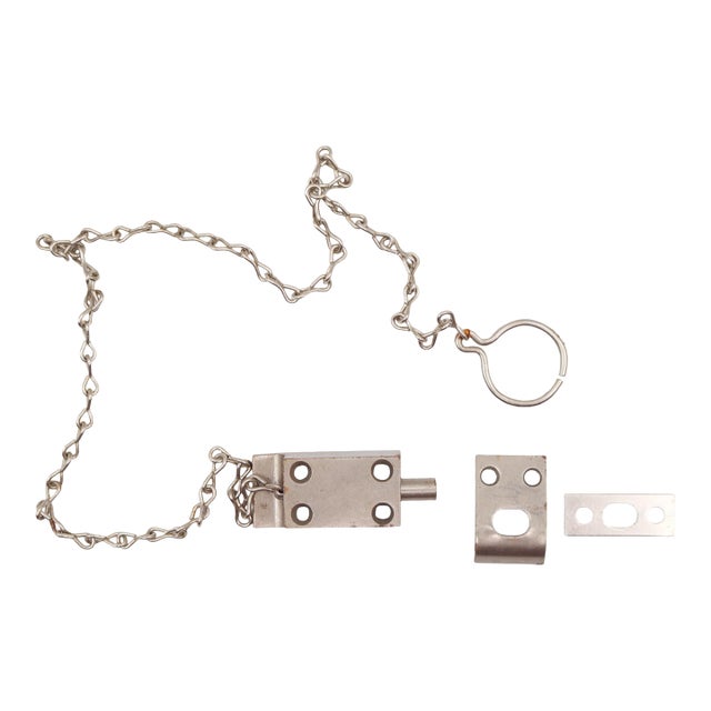 Olde New Nickel Plated Steel Spring Bolt Cabinet Latch With Chain For Sale