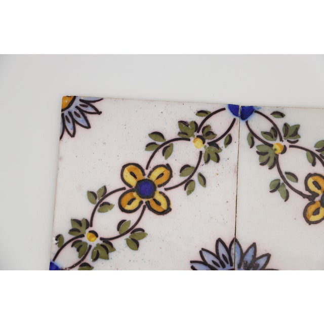 Ceramic 19th Century Set of Four Floral Tiles, Portuguese Baroque For Sale - Image 7 of 9