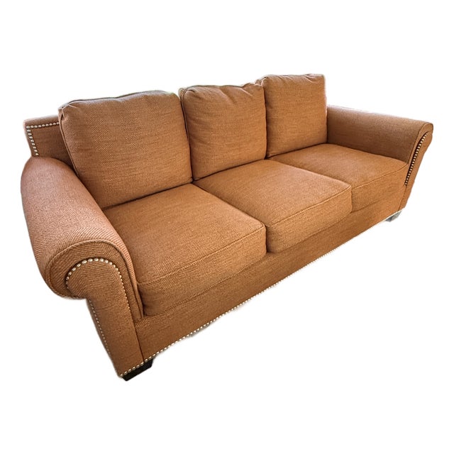 Stewart Furniture Orange Tweed Sofa For Sale