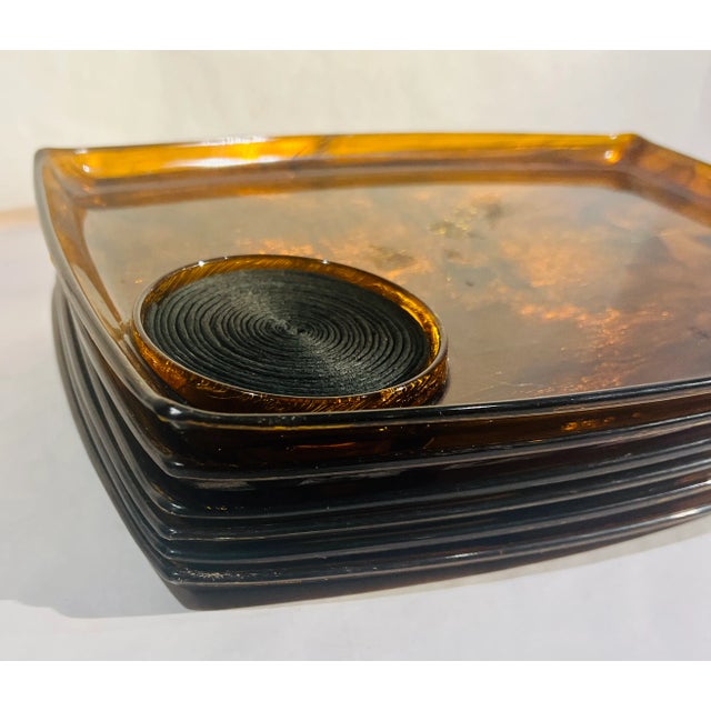 Vintage Amber Lucite Swirl Midcentury Cocktail Trays With a Cup Rest - Set of 6 For Sale - Image 4 of 10