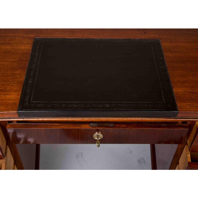 French Art Deco Mahogany Executive Desk With Inset Leather Writing Surface, Circa 1930s For Sale - Image 4 of 13