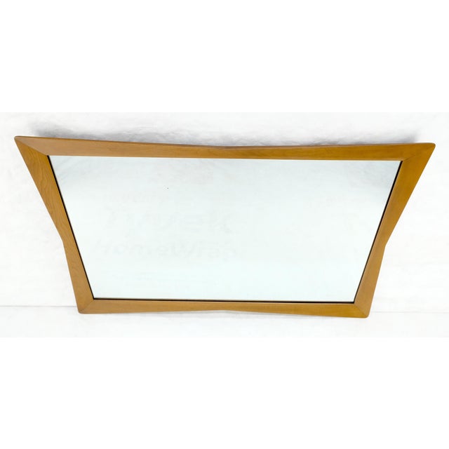 Mid-Century Modern Large MCM 51" Wide Light Walnut Bow Tie Rectangle 3D Frame Wall Mirror MINT! For Sale - Image 3 of 10