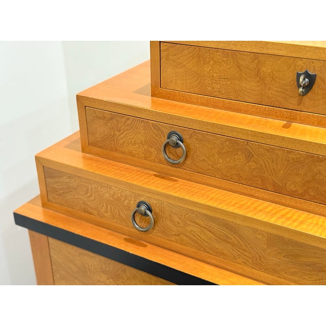 Vintage Biedermeier Style Chest by Baker - Burl Ash + Maple - High Boy Dresser For Sale - Image 11 of 11