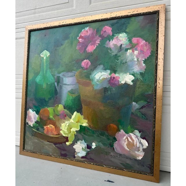 1999 Large Torgesen Murdock “Still Life W/ Peonies & Summer Fruit” Oil on Board For Sale - Image 17 of 18