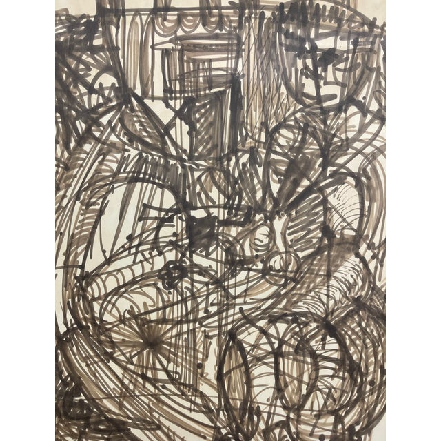 Black Vintage Abstract Figurative Ink Drawing on Paper, Signed Modernist Expressionist Artwork. For Sale - Image 8 of 10