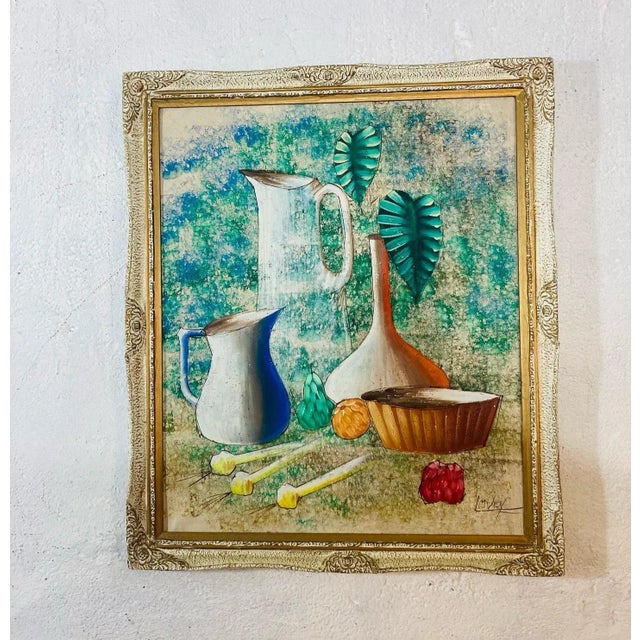 Green Vintage Oil on Canvas, Framed For Sale - Image 8 of 8