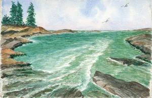1960s "Tide Pool Runoff" Seascape Drawing by Joseph Yeager