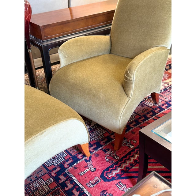 John Hutton for Donghia Olive Mohair Chair + Ottoman, Set For Sale - Image 13 of 15