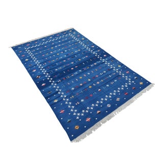 Handmade Cotton Shooting Star Rug, Blue Multi 8'x10' For Sale