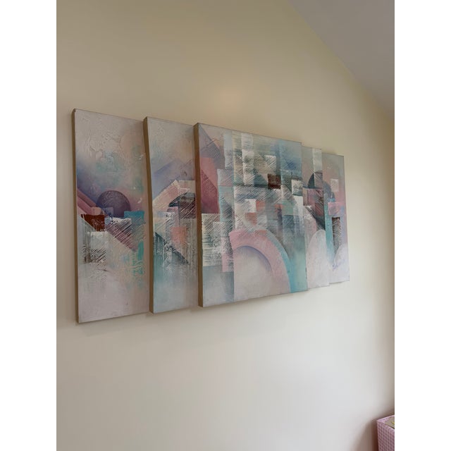 White 1980s Vintage Stack Canvas Art For Sale - Image 8 of 14