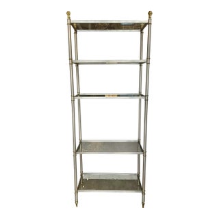 Vintage Maison Jansen Brushed Steel & Brass Etagere For Sale