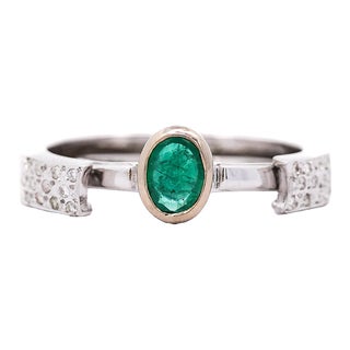 18k White Gold Detachable Ring Jacket Bezel Emerald and Diamond Ring Size 7 For Sale