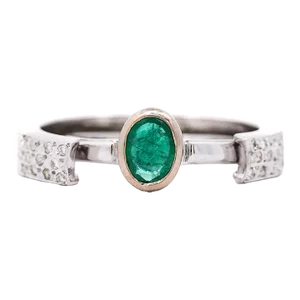 18k White Gold Detachable Ring Jacket Bezel Emerald and Diamond Ring Size 7