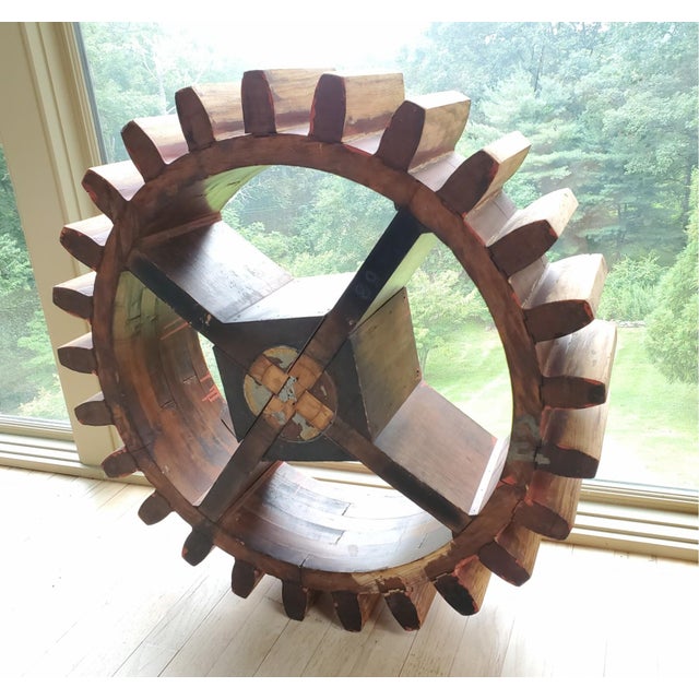 Industrial Antique Industrial Wooden Foundry Toothed Cogwheel Gear Mold as Modern Sculpture For Sale - Image 3 of 8