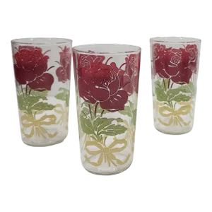 Early 20th Century Charming Rose Juice Glasses Jelly Glasses- Set of 4