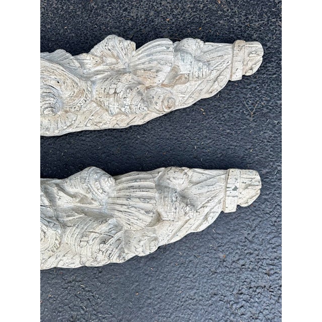 Nautical Pair Large Plaster Faux Driftwood Architectural Festoons, Wall Mount Swags- Seashell Motif For Sale - Image 3 of 13