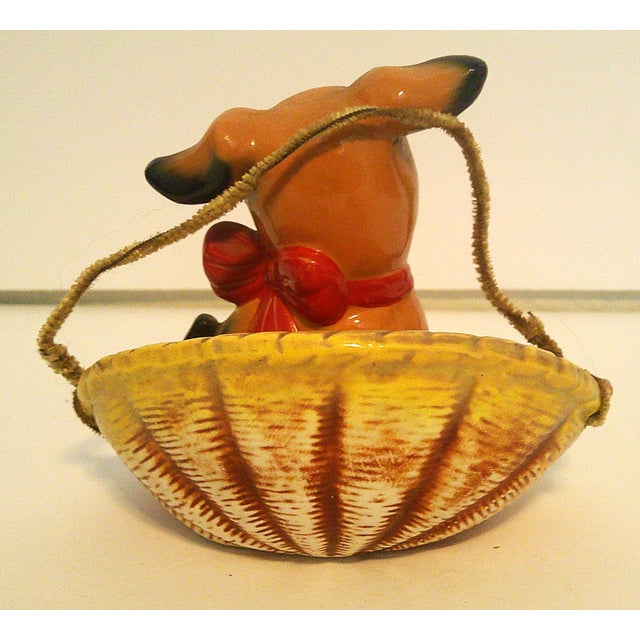Mid-Century Modern Vintage 1950s Ceramic Dog in Basket Figurine Japan Kitsch Puppy Excellent Condition For Sale - Image 3 of 6
