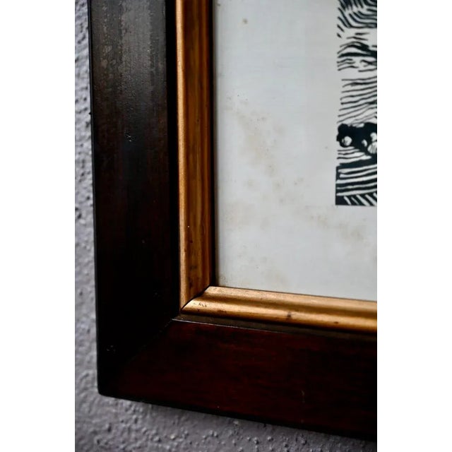 Large Woodcut Peasant Scene, 1890s, Glass & Wood & Paper For Sale - Image 5 of 7