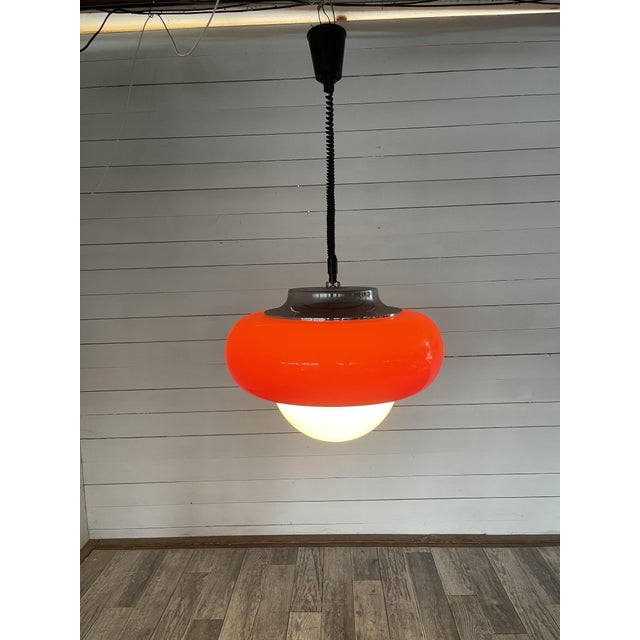 Glass Vintage Italian Space Age Pendant Lamp in Orange by Guzzini for Meblo, 1970s For Sale - Image 7 of 9