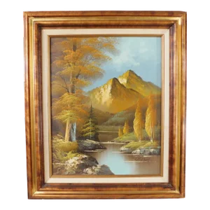 Ornate Mid Century Modern Oil on Canvas Signed "Hytun" Landscape Painting Framed