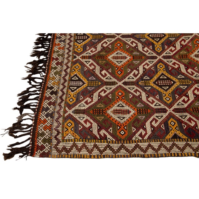 1960s 1960s Vintage Indian Sumack Handmade Brown Geometric Wool Rug For Sale - Image 5 of 9