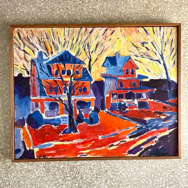 Vintage Boho Signed Original Abstract Expressionist Oil Painting on Canvas For Sale - Image 4 of 6