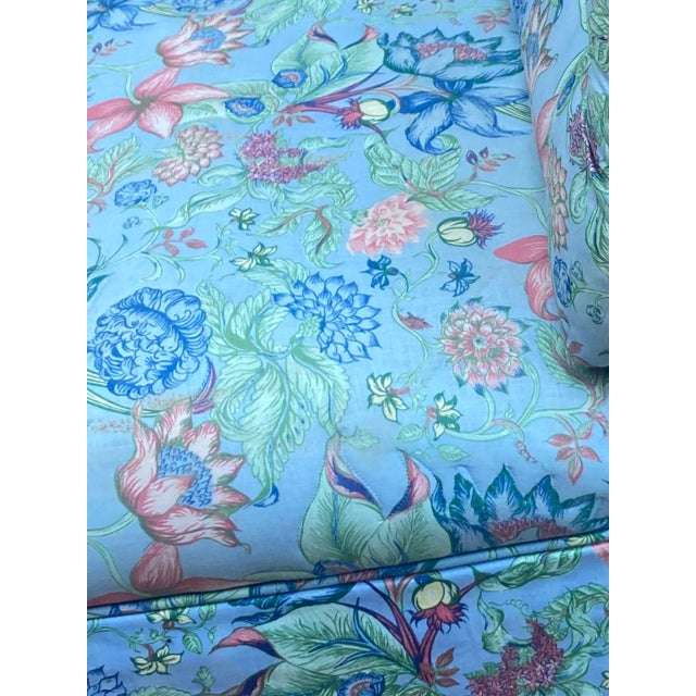 Vintage Upholstered Regency Slipper Chair in Elegant Pip Studio Floral Blue and Salmon Chintz For Sale - Image 4 of 8