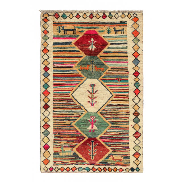 Beige 1950s Vintage Persian Tribal Rug in Vibrant Colors With Pictorial Medallions by Rug & Kilim For Sale - Image 8 of 8