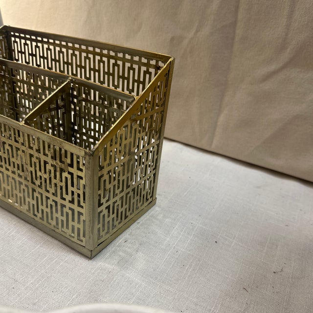 1970s Small Brass Filigree Desk Accessory/Organizer For Sale In Atlanta - Image 6 of 8