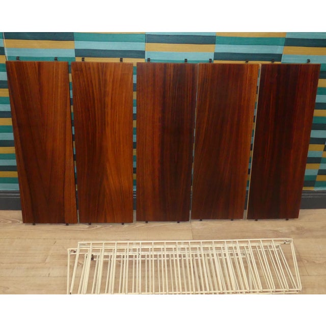 Mid-Century Modern String Shelf with Illuminated Covers in Dark Wood Veneer and White Ladders from Musterring International, 1960s For Sale - Image 12 of 16