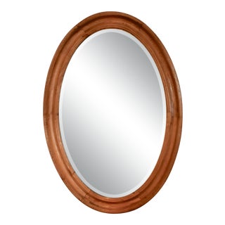 Antique English Oval Pine-Framed Bevelled Wall Mirror For Sale