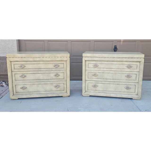 Animal Skin Large Pair of Labeled 1980s Maitland-Smith Faux Shagreen Bachelor's Chests | 42.25" Wide For Sale - Image 7 of 11