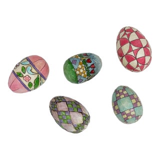 Vintage Painted Jim Shore Wood Eggs, Set of 5 For Sale