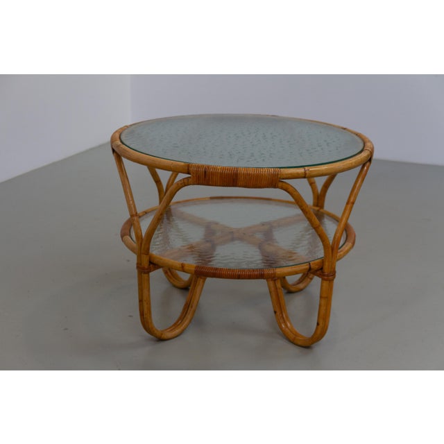 Danish Bamboo, Rattan, Glass Table by Tove Kindt-Larsen for R. Wengler, 1940s. Early Scandinavian Mid-Century Modern also...