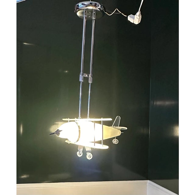 Art Deco Fun Art Deco Chrome and Acrylic Biplane Ceiling Lamp For Sale - Image 3 of 12