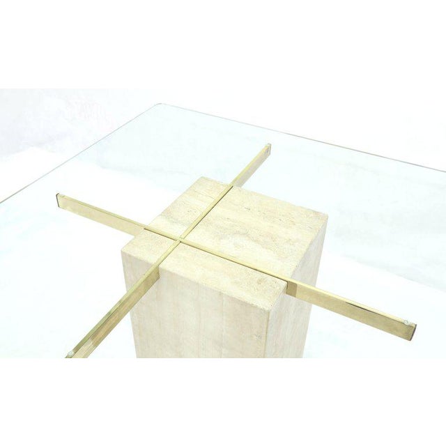 Square Travertine Marble Pedestal And Brass Glass Top Dining Game Table Chairish