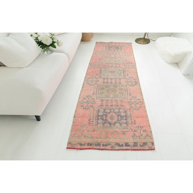 Turkish 1950s Muted Pale Pink Turkish Runner For Sale - Image 3 of 10