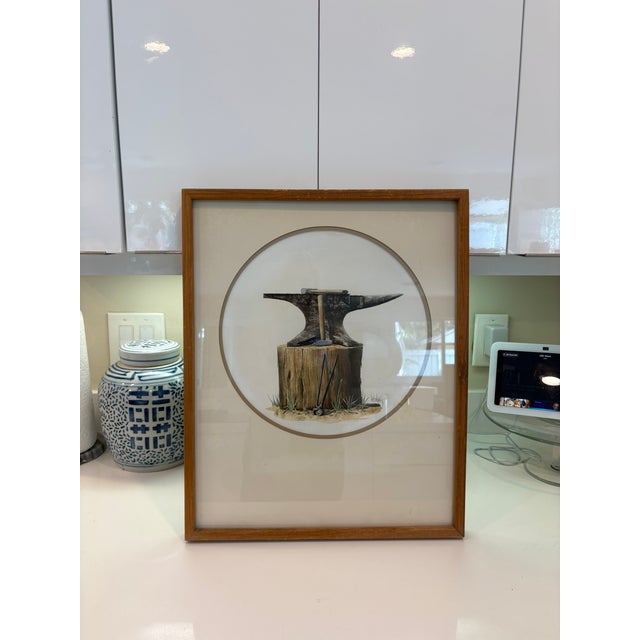Vintage Framed Anvil Print Blacksmith Tool Illustration In Wood Frame Vintage framed anvil artwork featuring a blacksmith...