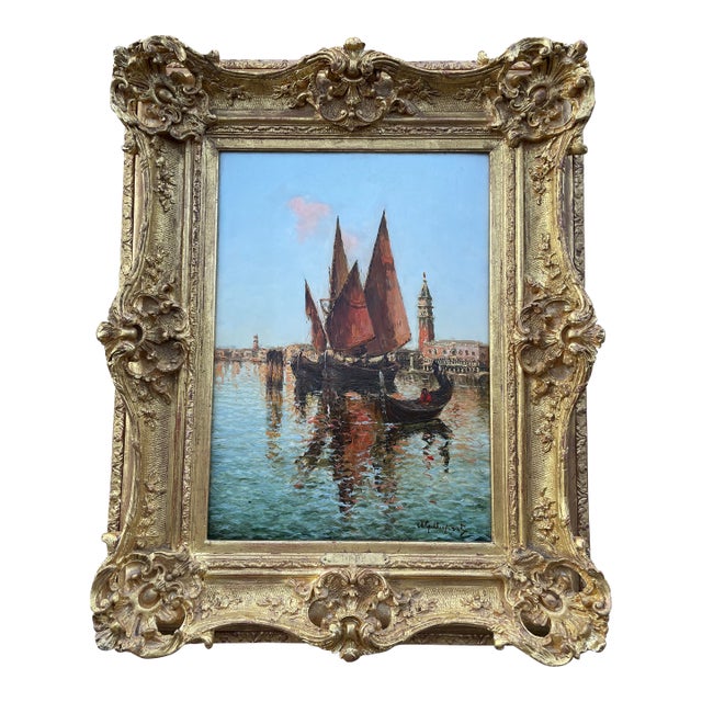 Italian Oil Painting 27” X 21” by Albert Ferdinand Duprat Framed For Sale
