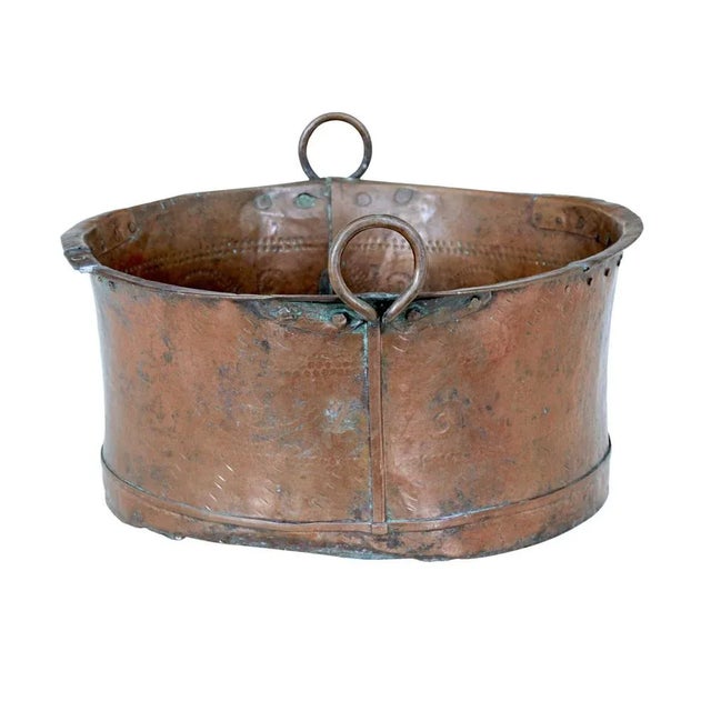 Antique Embossed Cooking Pot in Brass and Copper For Sale - Image 3 of 9