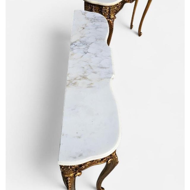 1940s Italian Marble Giltwood & Marble Console Tables-a Pair For Sale - Image 11 of 18