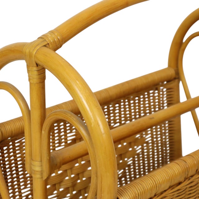 Brown Vintage Boho Bamboo and Rattan Magazine Rack, 1980s For Sale - Image 8 of 12