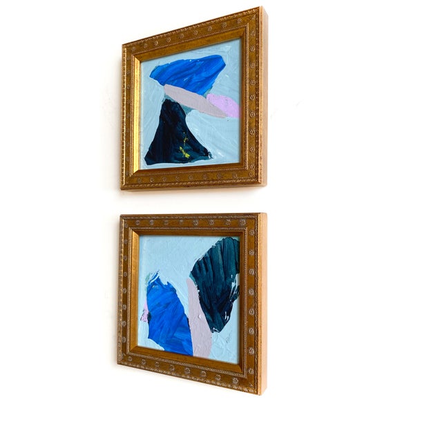 Two original mini paintings by Jessalin Beutler in a set with matching gold frames. Artwork is mixed media on canvas...